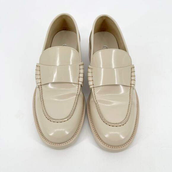 Chanel Summer 2023 Beige Shiny Calfskin Metal Logo Low Heel Loafers EU 37 - Picture 4 of 14